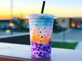 AI generated milky way and bubble tea review stok ka b photo