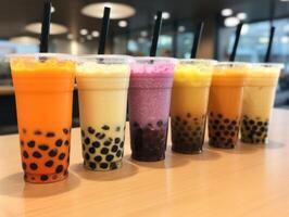 AI generated milky way and bubble tea review stok ka b photo