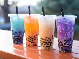 AI generated milky way and bubble tea review stok ka b photo