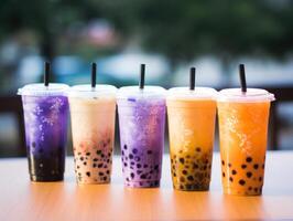 AI generated milky way and bubble tea review stok ka b photo