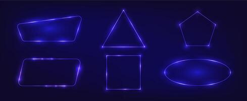 Set of six neon frames with shining effects vector