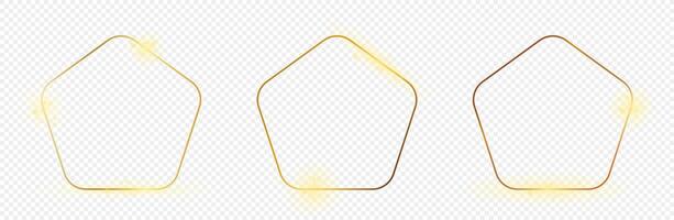 Gold glowing rounded pentagon shape frame vector
