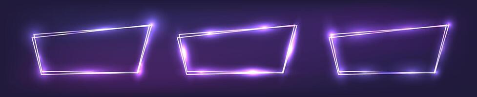 Set of neon double frames with shining effects vector