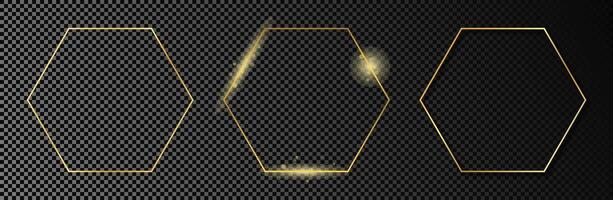 Gold glowing hexagon frame vector