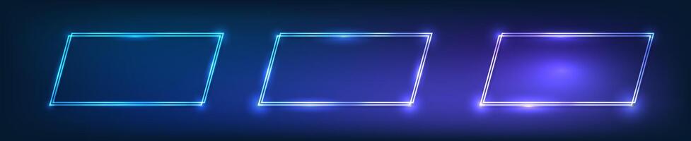 Set of neon double frames with shining effects vector