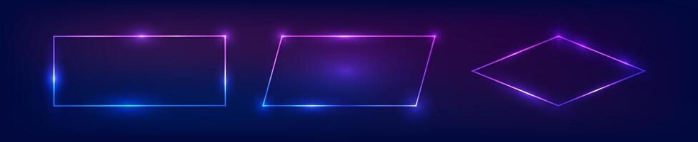 Set of three neon frames with shining effects vector