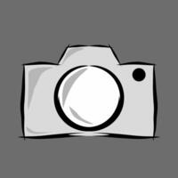 Vector illustration of a camera with a lens isolated on a gray background. flat style.