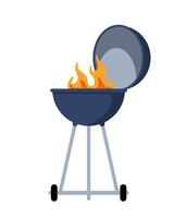 Round barbeque grill, BBQ icon, device for grilling food. Vector illustration.