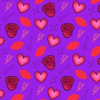 Love pattern featuring roses and pink hearts vector