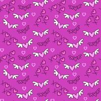 pattern valentines day ,cute cartoon doodles with love wings vector