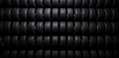 AI generated a black tire rack filled with tires photo