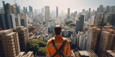 AI generated a construction worker is standing in a city photo