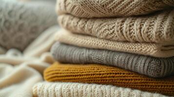 AI generated sweaters in stack with different colors for different occasions a sweater photo