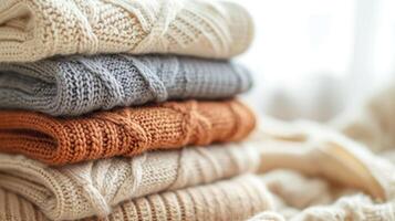 AI generated sweaters in stack with different colors for different occasions a sweater photo