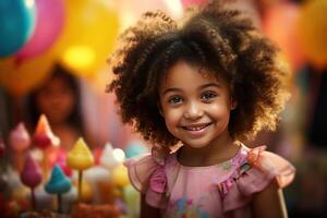 AI generated a little girl is smiling at a birthday party photo