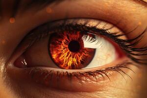 AI generated an image of woman's eye with the reflection of fire photo