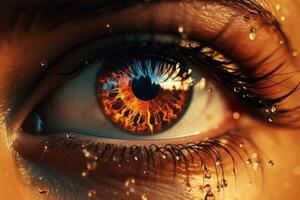 AI generated fire dripping down the eye of a person, uhd image, science fiction influences photo