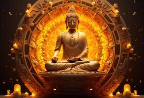 AI generated buddha sitting in a golden frame photo