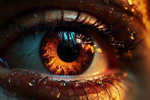 AI generated fire dripping down the eye of a person, uhd image, science fiction influences photo