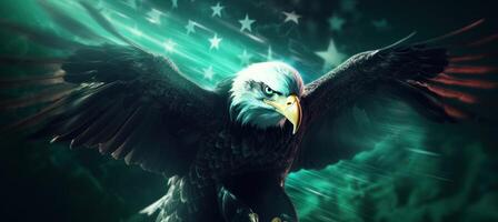 AI generated eagle soaring in an american flag photo