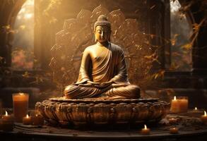 AI generated buddha sitting in a golden frame photo