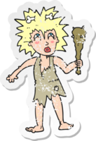 retro distressed sticker of a cartoon cave woman png