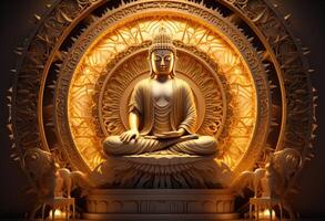 AI generated buddha sitting in a golden frame photo