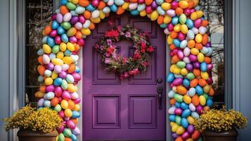 AI generated Wreath of Vibrant Eggs Welcomes Guests at Door photo