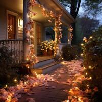 AI generated Rose-petal path, twinkling lights, and sentimental love notes photo
