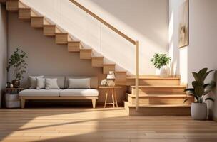 AI generated how to build wood stairs and stairs railings photo