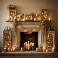 AI generated Love-themed Frames, Candles, and Intertwined Fairy Lights photo