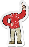 Retro noodlijdende sticker van een cartoon onthoofd lichaam met opgeheven hand png