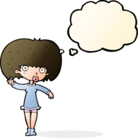 cartoon waving girl with thought bubble png