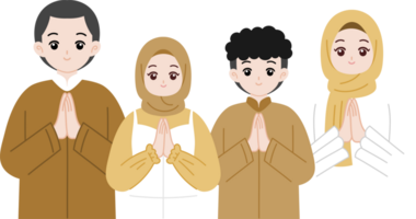 musulmano famiglia saluto eid mubarak cartone animato illustrazione png