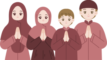 muslim family greeting eid mubarak cartoon illustration png