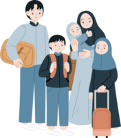 muslim family mudik travelling to celebrate eid mubarak cartoon png