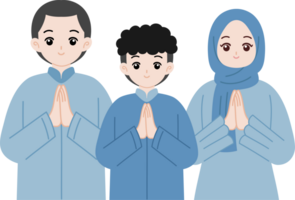 muslim family greeting eid mubarak cartoon illustration png