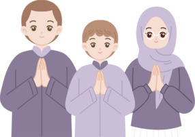 muslim family greeting eid mubarak cartoon illustration png