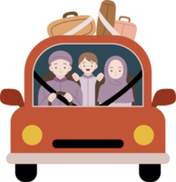 musulman famille mudik en voyageant à célébrer eid mubarak dessin animé png