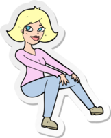 pegatina de una mujer feliz de dibujos animados sentada png