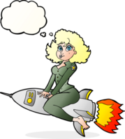 cartoon army pin up girl riding missile with thought bubble png