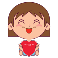 girl holding heart smile face cartoon cute png