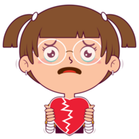 girl holding broken heart cartoon cute png