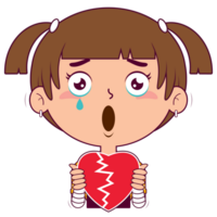 girl holding broken heart cartoon cute png