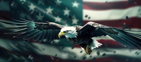 AI generated eagle soaring in an american flag photo