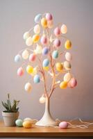 AI generated Minimalist Easter Egg Tree Illuminated by Soft Pastel String Lights photo