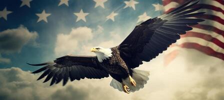 AI generated bbc raptor flying over american flag background photo