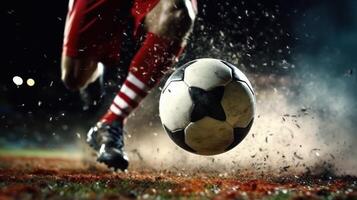 AI generated soccer player kicks ball soccer photo