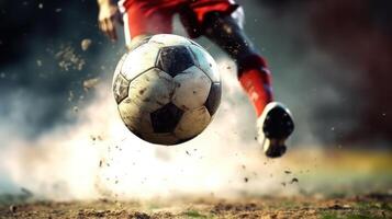 AI generated soccer player kicks ball soccer photo