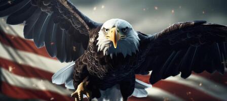 ai generado águila altísimo en un americano bandera foto